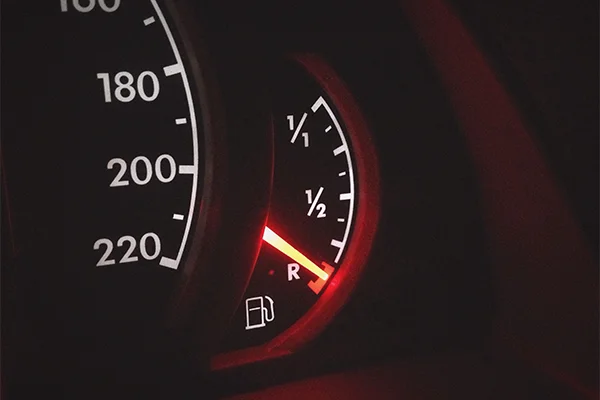 fuel gauge showing low fuel level