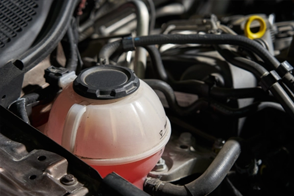close-up look at a vehicle's coolant tank